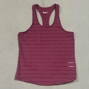 Zyia Active Women Maroon Mesh Semi-Sheer Striped Racerback Tank Top Size Large L